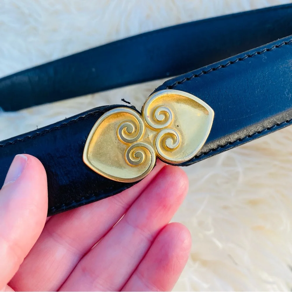 BLACK LEATHER vintage 90s y2k belt L/XL womens friends